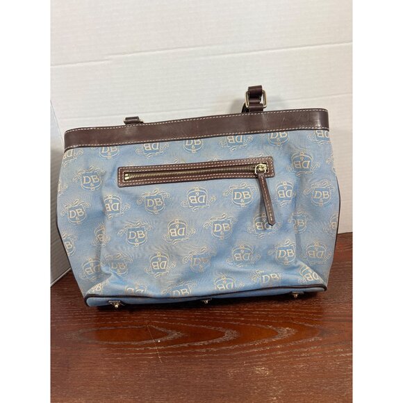 Dooney & Bourke Eastwest Shoulder Bag Blue/Brown Monogram Canvas & Leather Trim - Picture 2 of 4